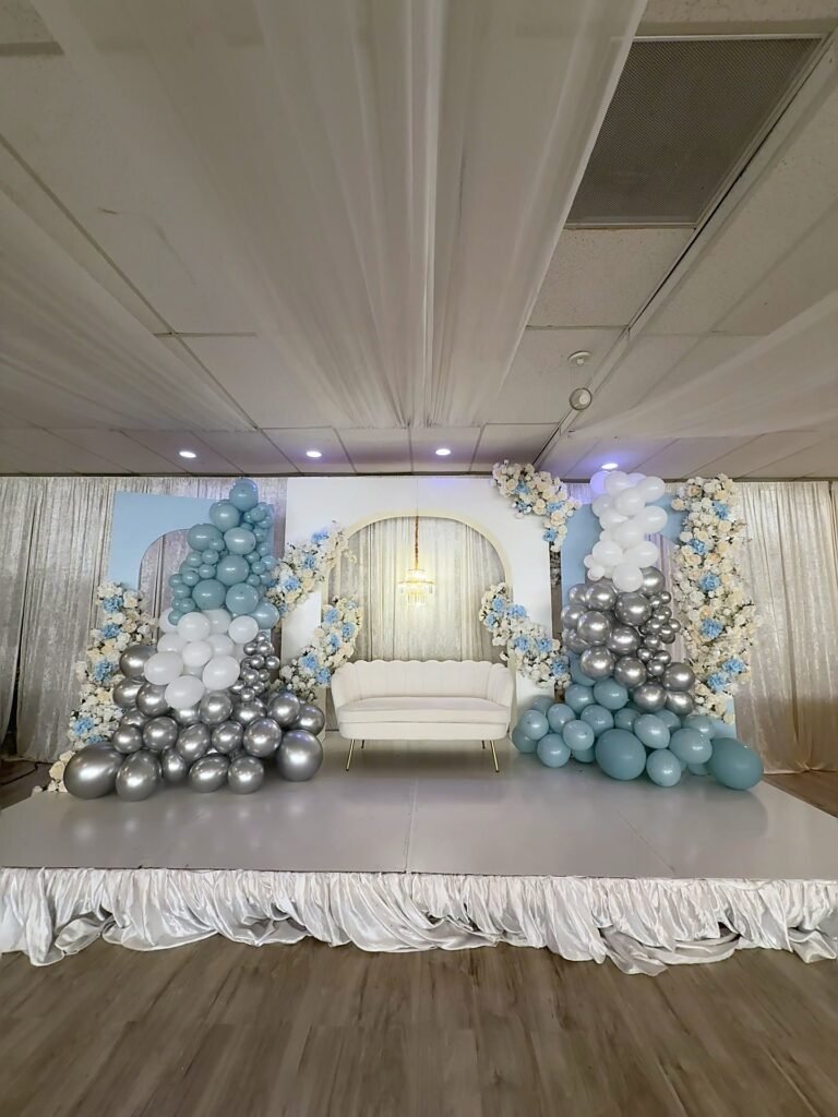 Balloon arch and lounge seating on the dance floor at 5959 West, Orlando